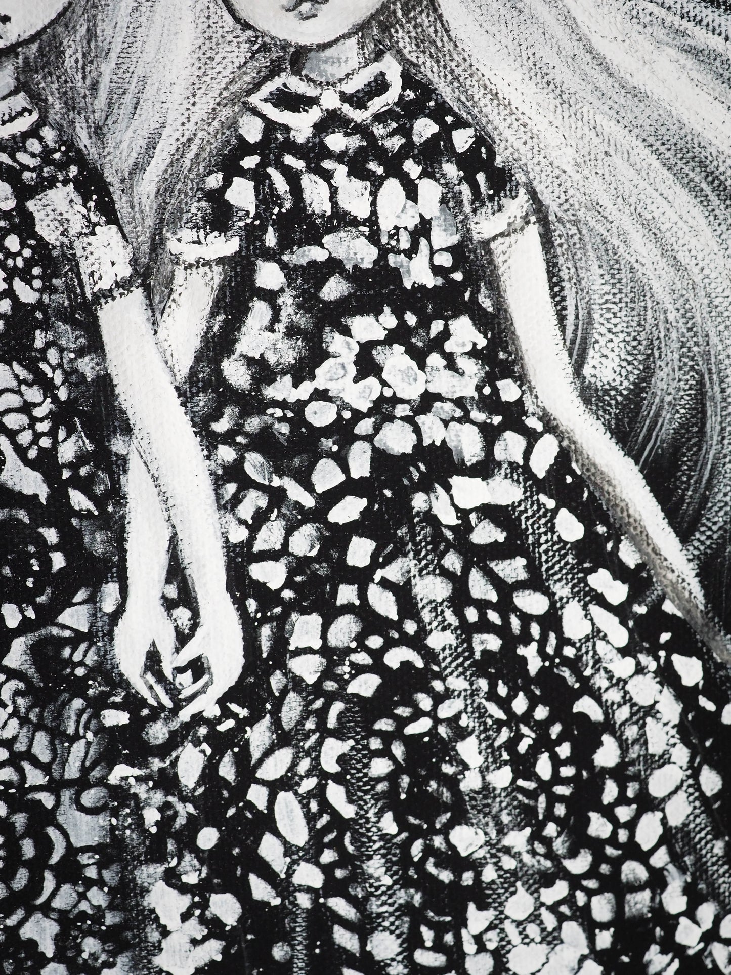 Two sisters travel the afterlife in ghost world on this amazing mixed media Halloween painting by Danita Art. The surreal link between twin girls and their spirits keeping together in afterlife make up for a beautiful monochrome original painting by Danita Art.