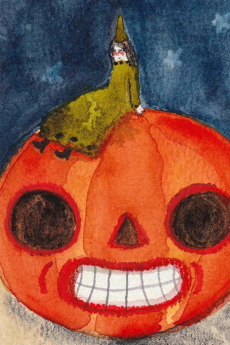 Celebrate Halloween with Idania Salcido colorful hand cut watercolor paper mini-painting art. 4x6 Inches original folk art outsider painting made by Danita Art.
