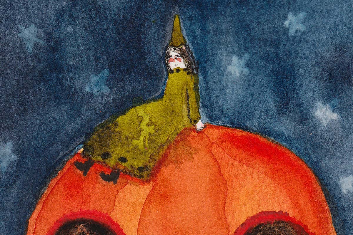 Celebrate Halloween with Idania Salcido colorful hand cut watercolor paper mini-painting art. 4x6 Inches original folk art outsider painting made by Danita Art.