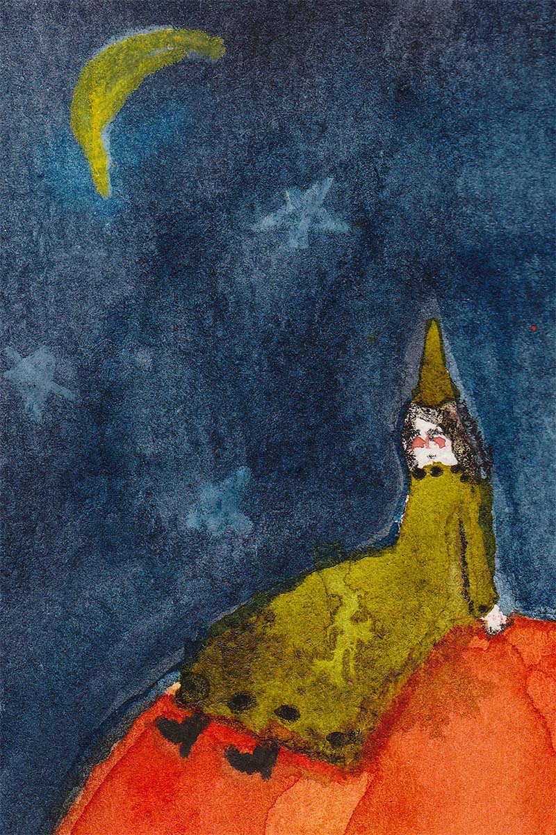 Celebrate Halloween with Idania Salcido colorful hand cut watercolor paper mini-painting art. 4x6 Inches original folk art outsider painting made by Danita Art.