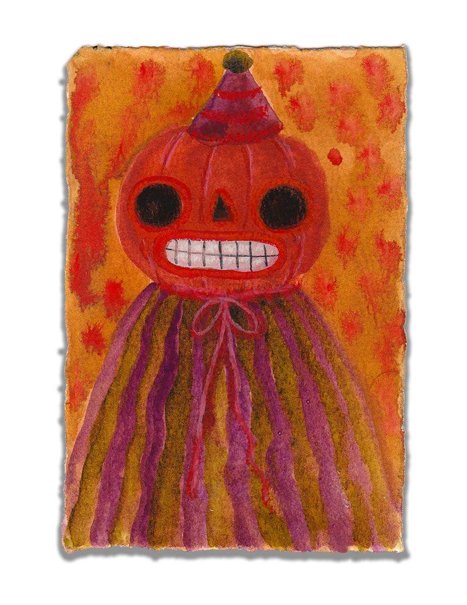 Celebrate Halloween with Idania Salcido colorful hand cut watercolor paper mini-painting art. 4x6 Inches original folk art outsider painting made by Danita Art.
