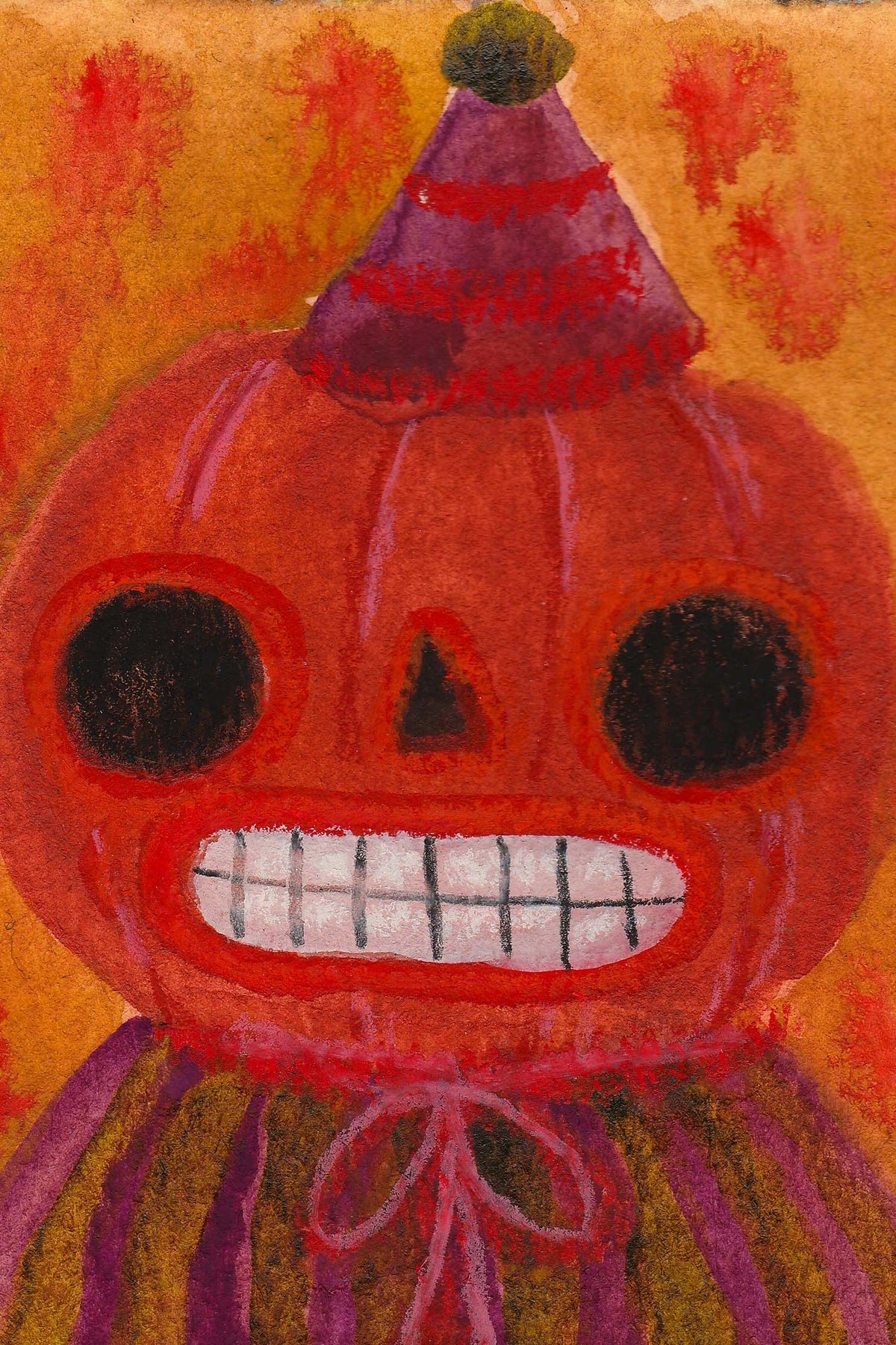 Celebrate Halloween with Idania Salcido colorful hand cut watercolor paper mini-painting art. 4x6 Inches original folk art outsider painting made by Danita Art.