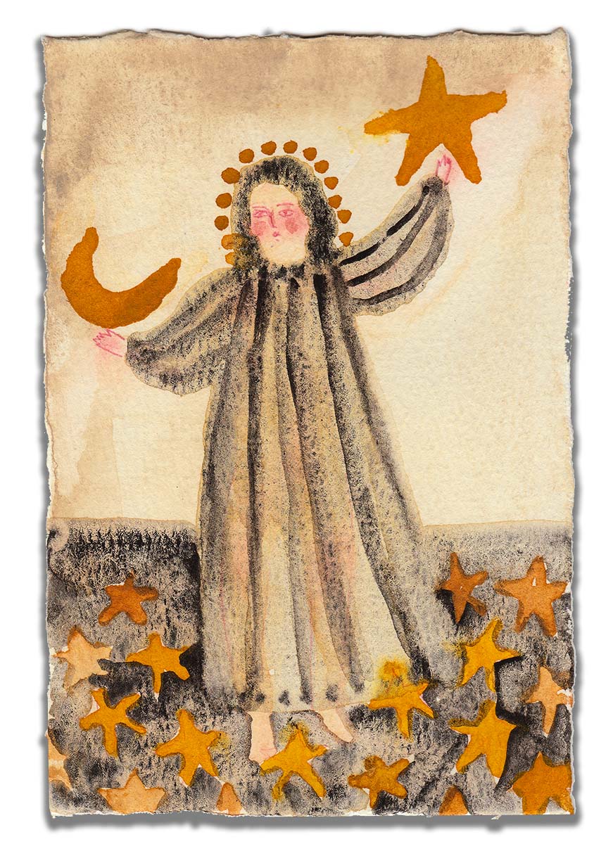 Celebrate Halloween with Idania Salcido colorful hand cut watercolor paper mini-painting art. 4x6 Inches original folk art outsider painting made by Danita Art.