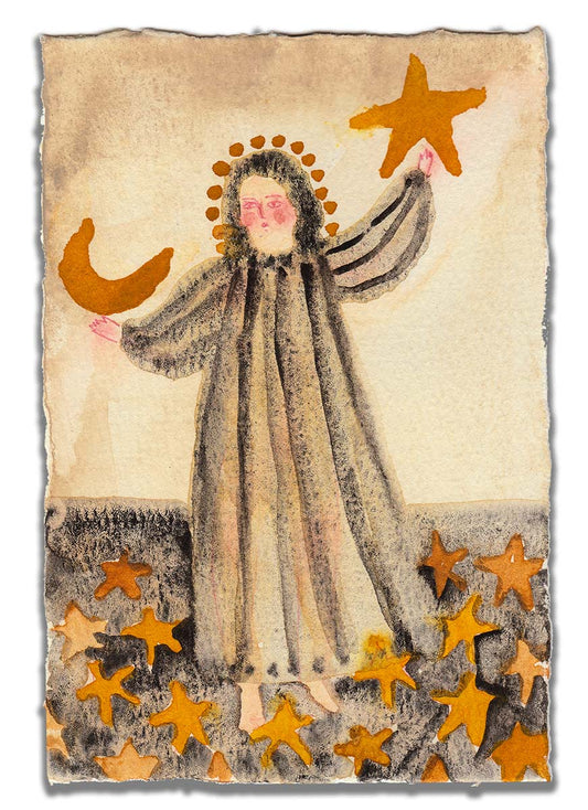 Celebrate Halloween with Idania Salcido colorful hand cut watercolor paper mini-painting art. 4x6 Inches original folk art outsider painting made by Danita Art.