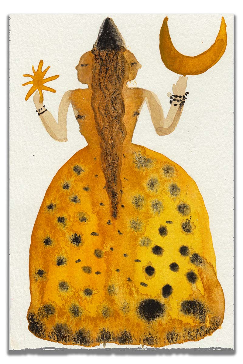 Celebrate Halloween with Idania Salcido colorful hand cut watercolor paper mini-painting art. 4x6 Inches original folk art outsider painting made by Danita Art.
