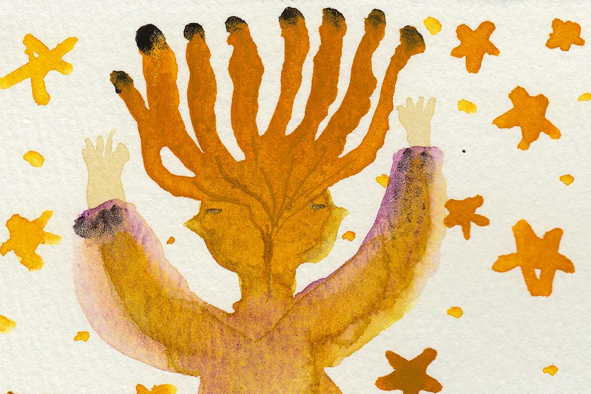 Celebrate Halloween with Idania Salcido colorful hand cut watercolor paper mini-painting art. 4x6 Inches original folk art outsider painting made by Danita Art.