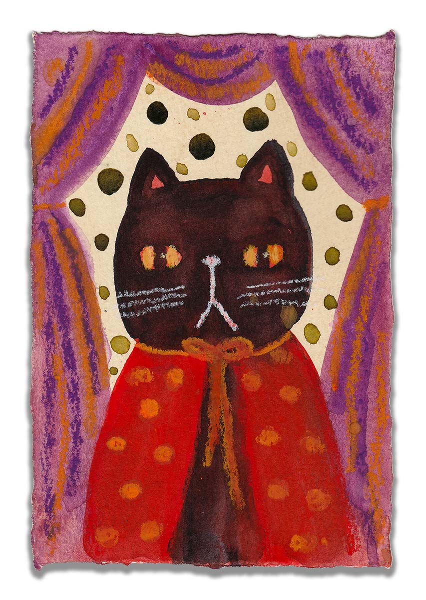 Celebrate Halloween with Idania Salcido colorful hand cut watercolor paper mini-painting art. 4x6 Inches original folk art outsider painting made by Danita Art.