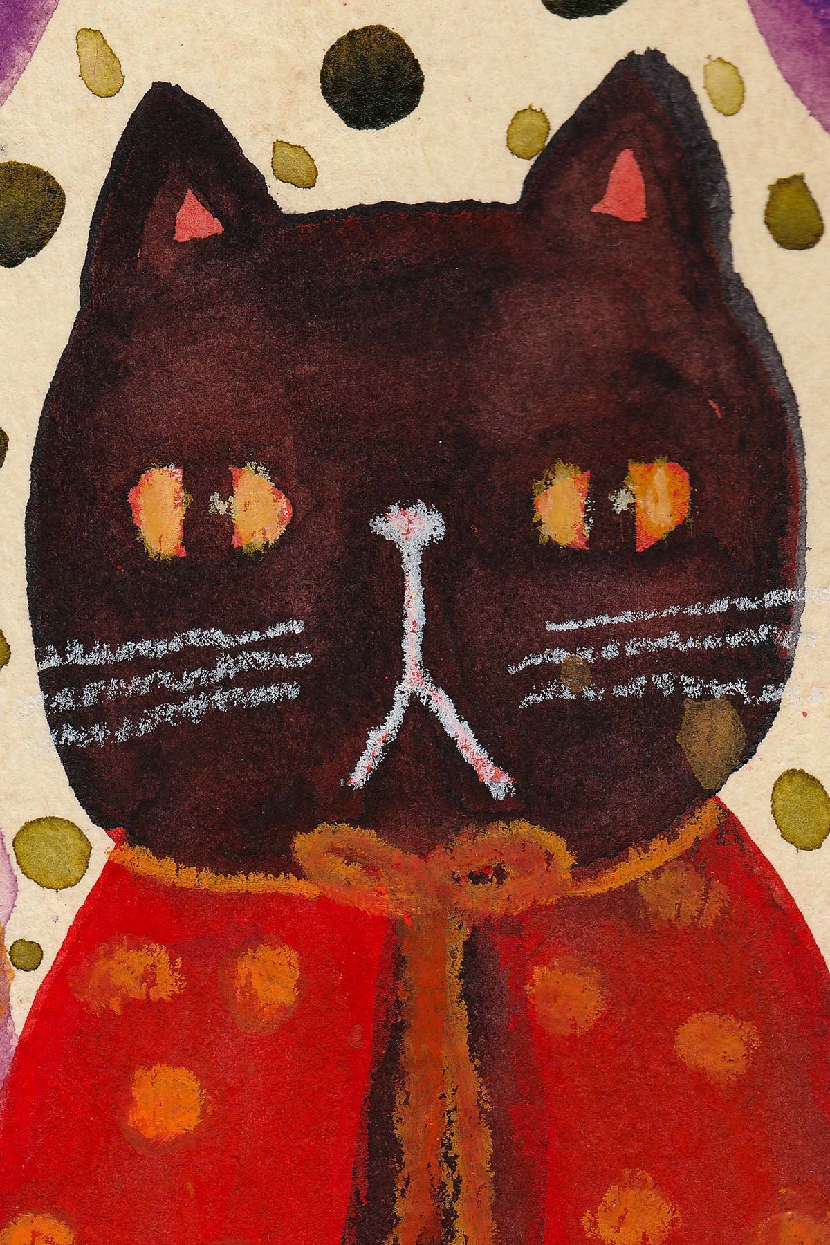 Celebrate Halloween with Idania Salcido colorful hand cut watercolor paper mini-painting art. 4x6 Inches original folk art outsider painting made by Danita Art.