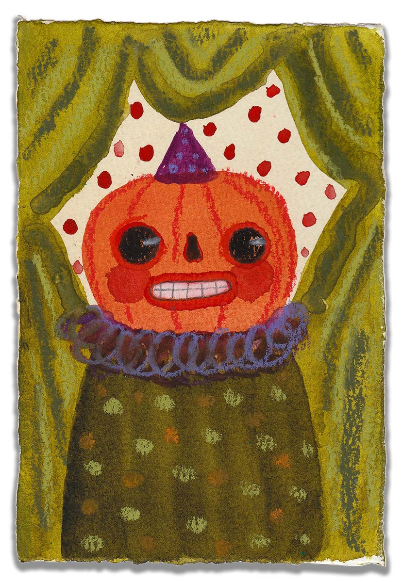 Celebrate Halloween with Idania Salcido colorful hand cut watercolor paper mini-painting art. 4x6 Inches original folk art outsider painting made by Danita Art.