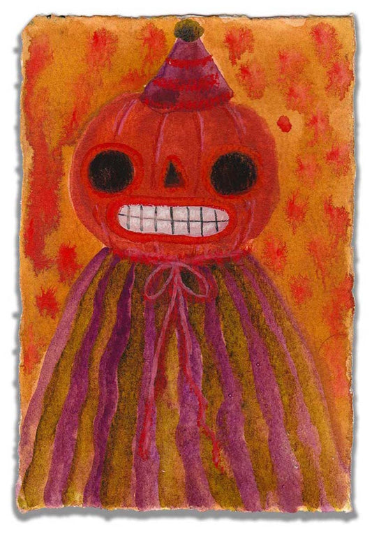 Celebrate Halloween with Idania Salcido colorful hand cut watercolor paper mini-painting art. 4x6 Inches original folk art outsider painting made by Danita Art.