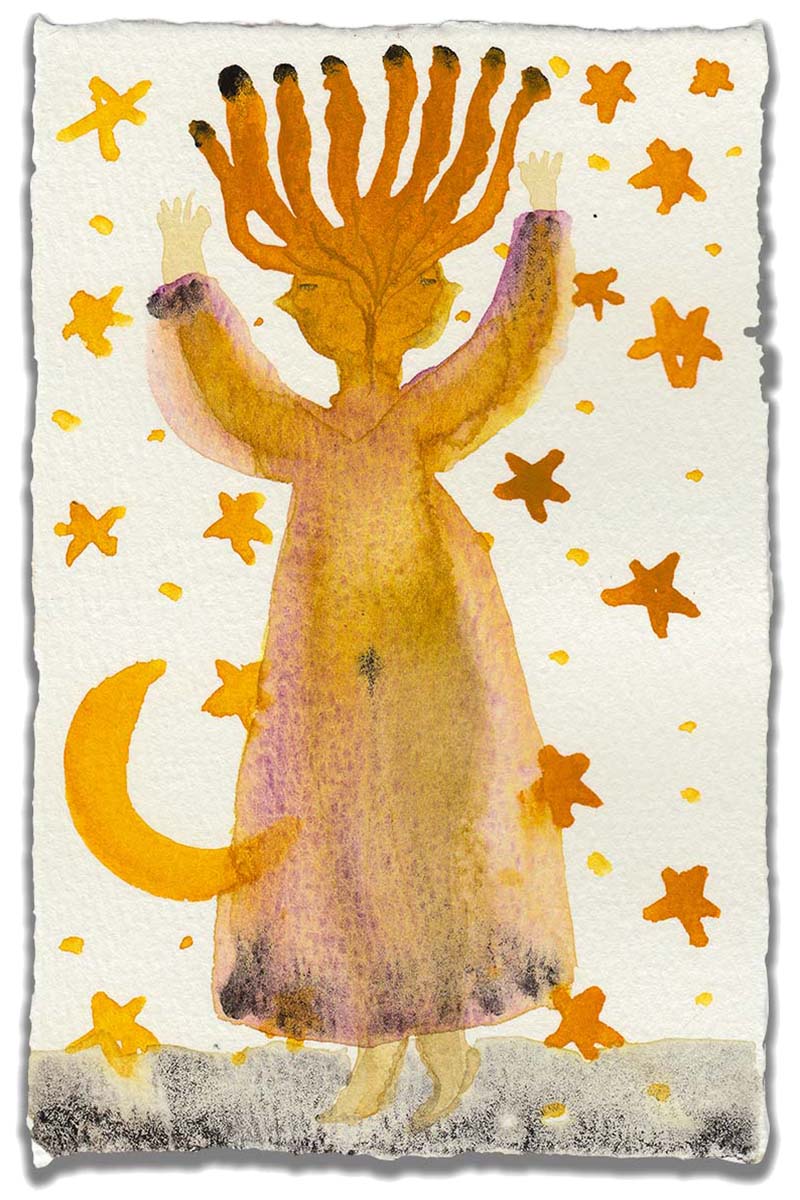 Celebrate Halloween with Idania Salcido colorful hand cut watercolor paper mini-painting art. 4x6 Inches original folk art outsider painting made by Danita Art.