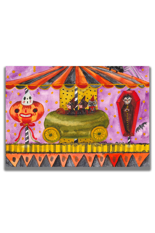 Celebrate Halloween with Idania Salcido colorful hand cut watercolor paper mini-painting art. 9x12 Inches original folk art outsider painting made by Danita Art