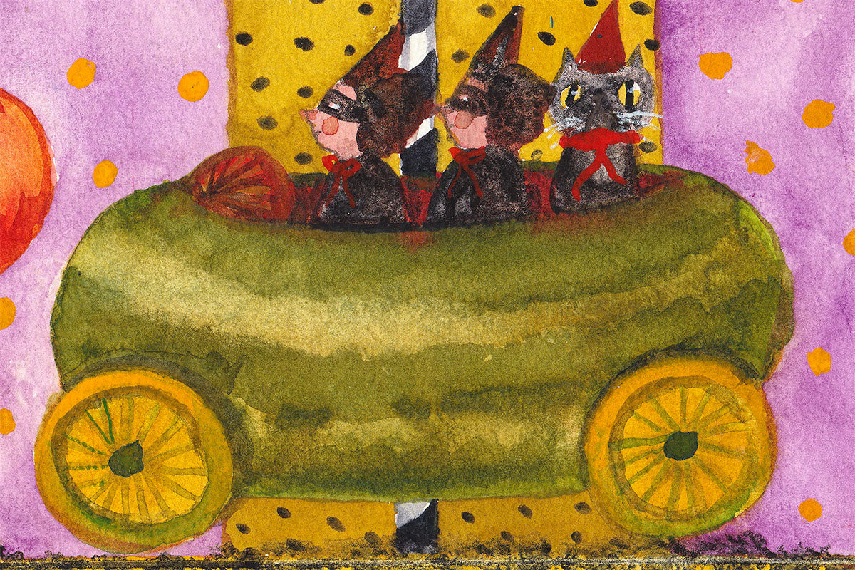 Celebrate Halloween with Idania Salcido colorful hand cut watercolor paper mini-painting art. 9x12 Inches original folk art outsider painting made by Danita Art