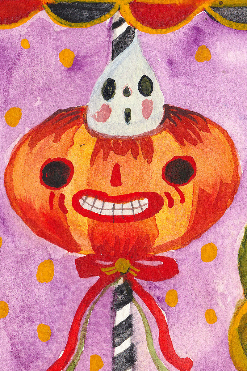Celebrate Halloween with Idania Salcido colorful hand cut watercolor paper mini-painting art. 9x12 Inches original folk art outsider painting made by Danita Art