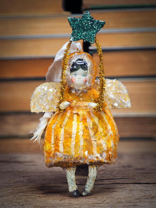 Handmade spun cotton angel art doll with glass glitter and mica by Idania Salcido aka Danita Art.
