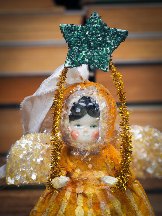 Handmade spun cotton angel art doll with glass glitter and mica by Idania Salcido aka Danita Art.