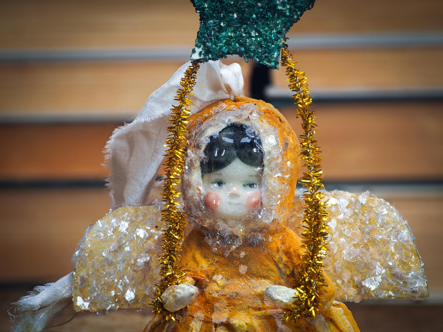 Handmade spun cotton angel art doll with glass glitter and mica by Idania Salcido aka Danita Art.