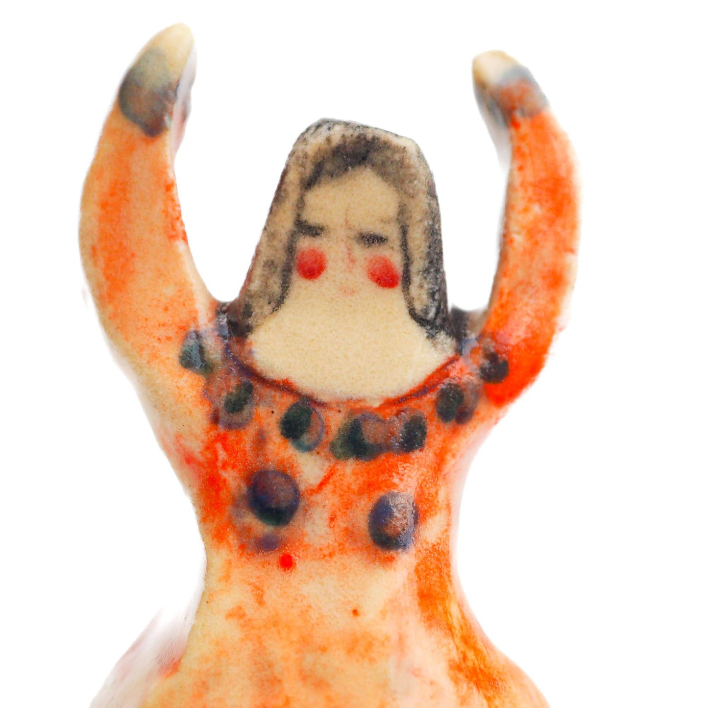 Handmade ceramic woman totem amulet figurine hand painted by Idania Salcido, the artist behind Danita art. Ceramic simulates carved wood with colorful glazes.