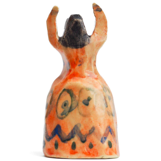 Handmade ceramic woman totem amulet figurine hand painted by Idania Salcido, the artist behind Danita art. Ceramic simulates carved wood with colorful glazes.
