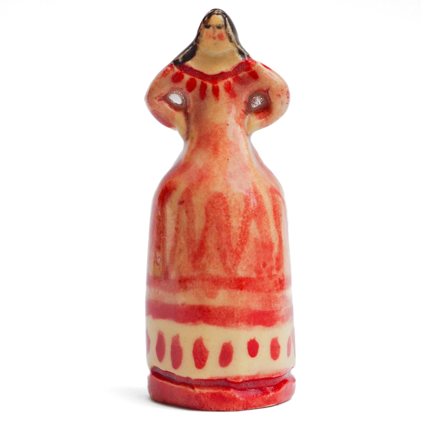 Handmade ceramic woman totem amulet figurine hand painted by Idania Salcido, the artist behind Danita art. Ceramic simulates carved wood with colorful glazes.