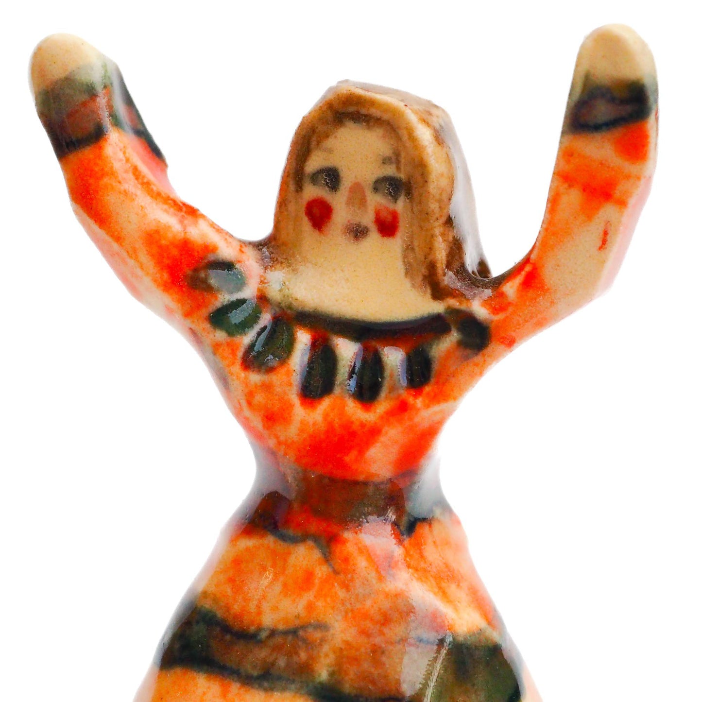 Handmade ceramic woman totem amulet figurine hand painted by Idania Salcido, the artist behind Danita art. Ceramic simulates carved wood with colorful glazes.