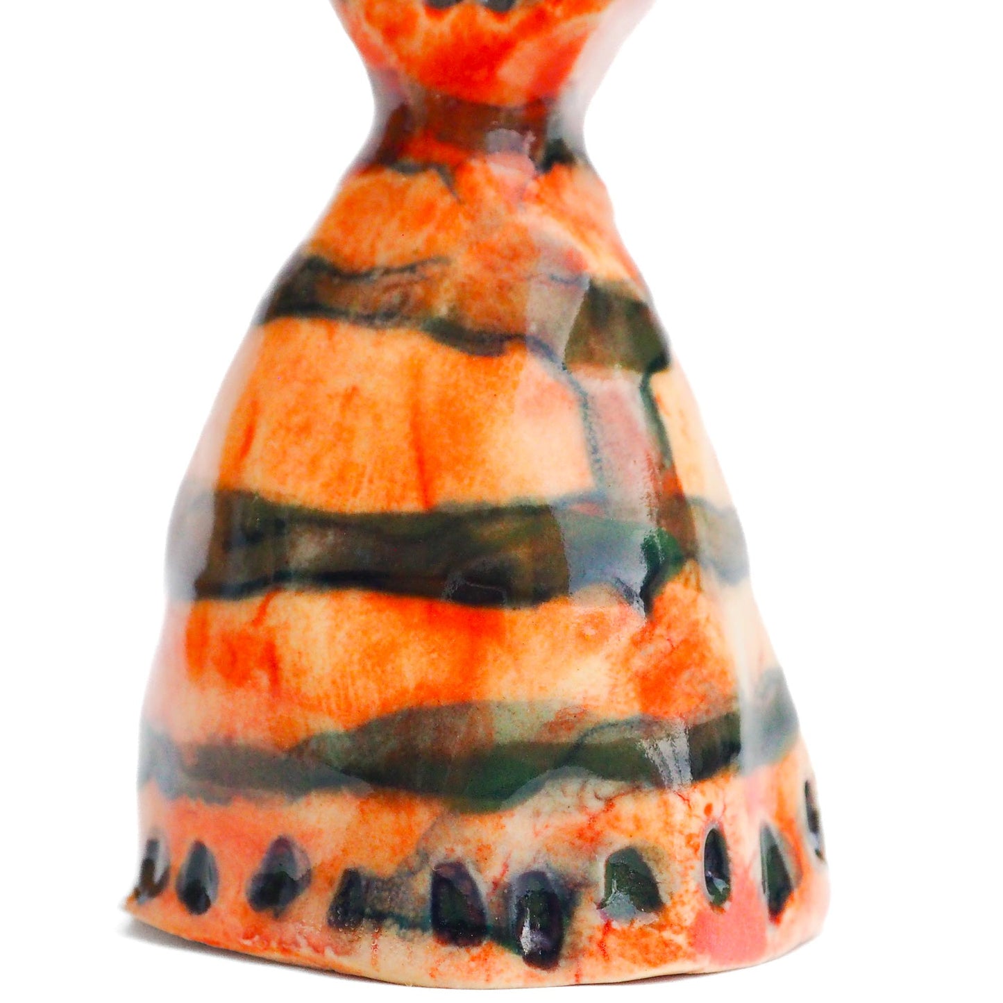Handmade ceramic woman totem amulet figurine hand painted by Idania Salcido, the artist behind Danita art. Ceramic simulates carved wood with colorful glazes.