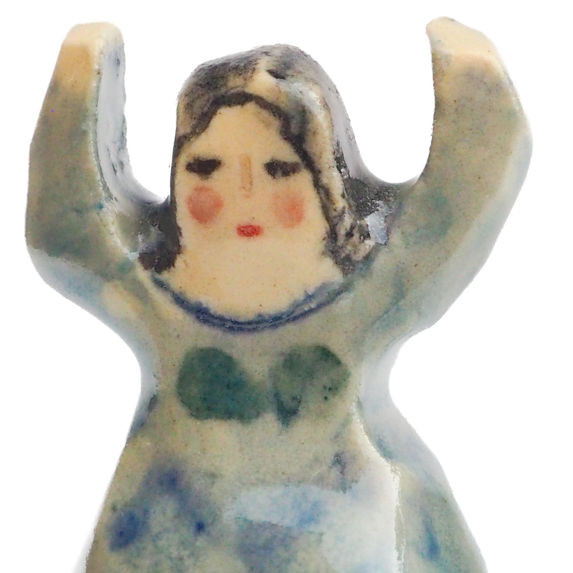 Handmade ceramic woman totem amulet figurine hand painted by Idania Salcido, the artist behind Danita art. Ceramic simulates carved wood with colorful glazes.