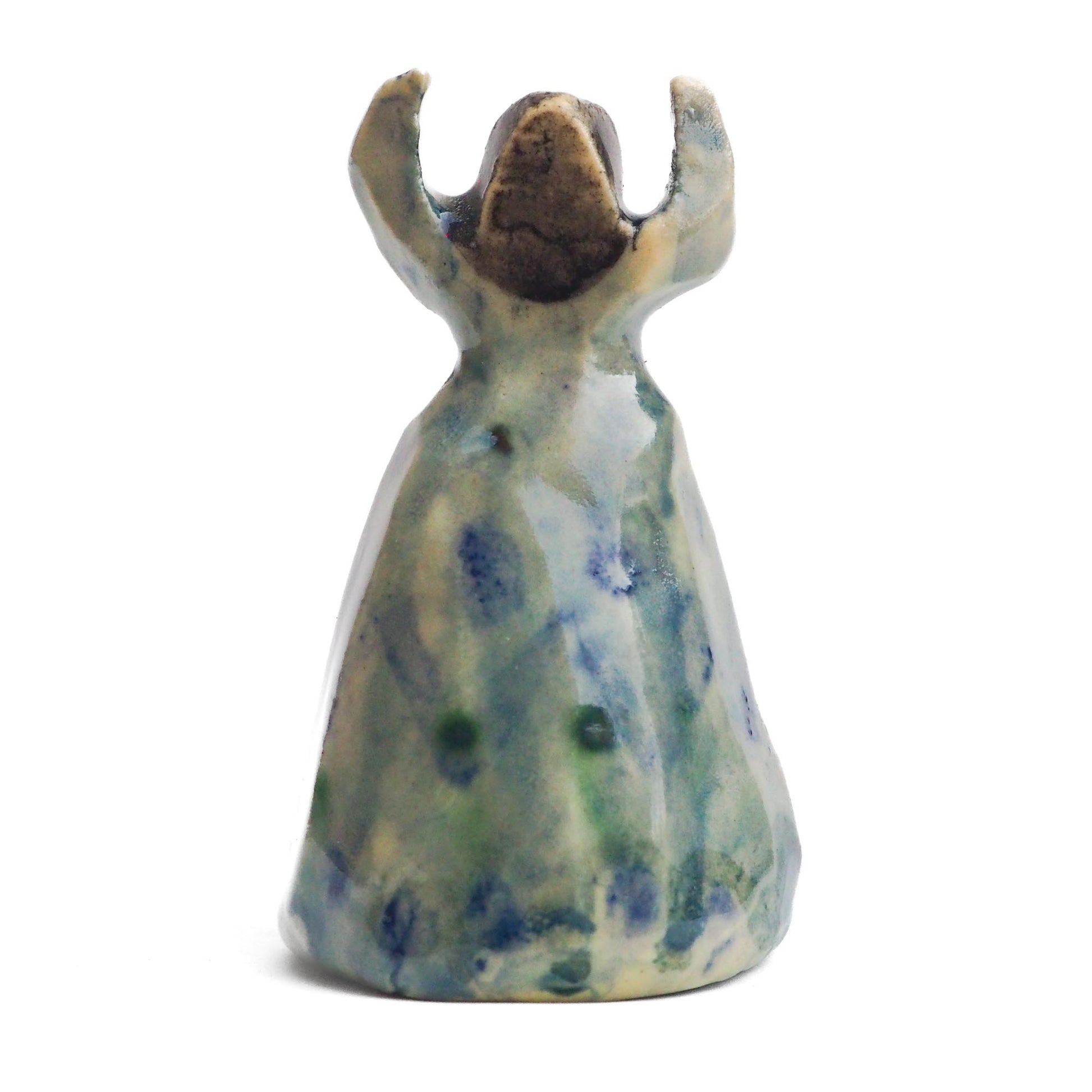 Handmade ceramic woman totem amulet figurine hand painted by Idania Salcido, the artist behind Danita art. Ceramic simulates carved wood with colorful glazes.
