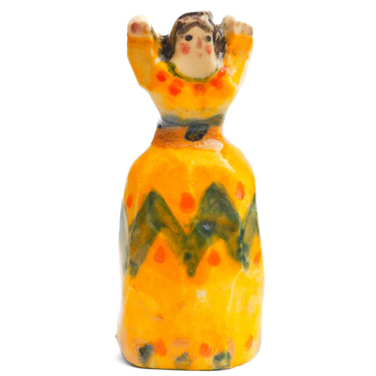 Handmade ceramic woman totem amulet figurine hand painted by Idania Salcido, the artist behind Danita art. Ceramic simulates carved wood with colorful glazes.