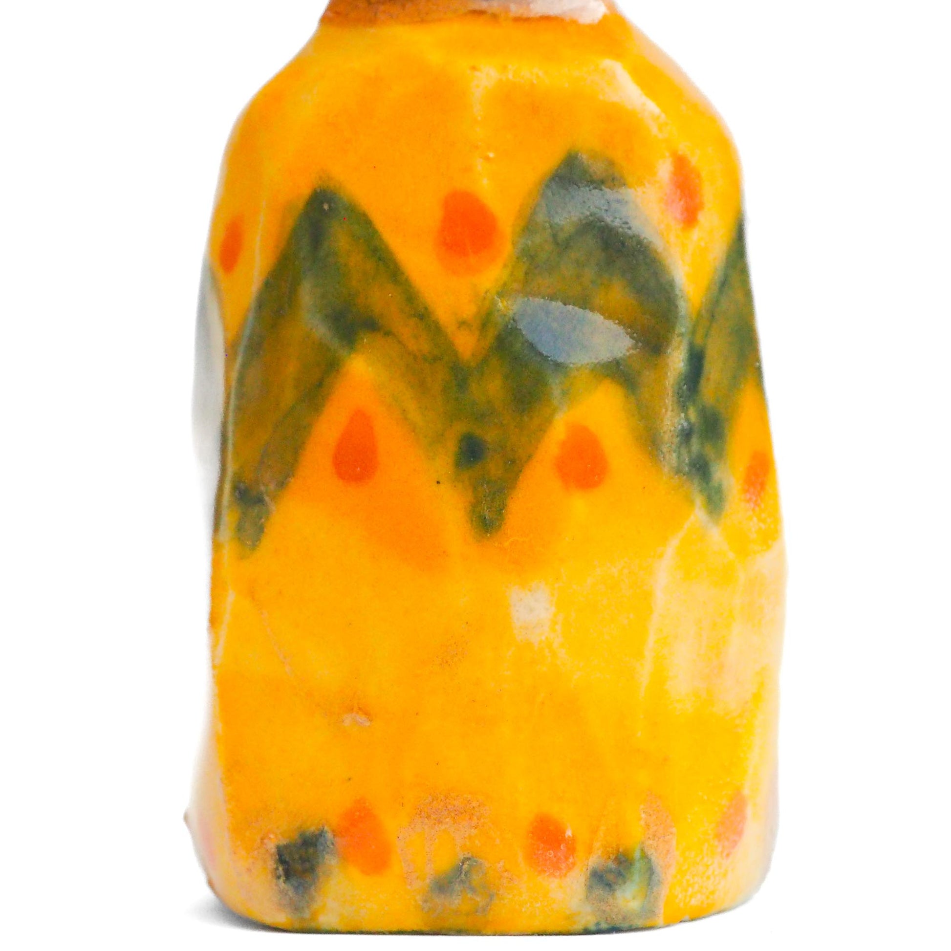 Handmade ceramic woman totem amulet figurine hand painted by Idania Salcido, the artist behind Danita art. Ceramic simulates carved wood with colorful glazes.