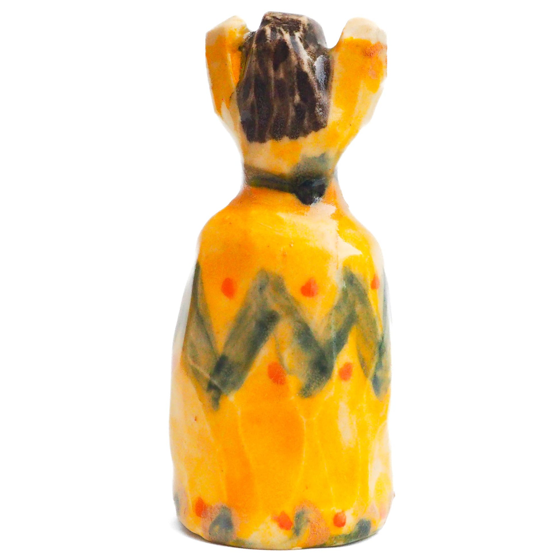 Handmade ceramic woman totem amulet figurine hand painted by Idania Salcido, the artist behind Danita art. Ceramic simulates carved wood with colorful glazes.