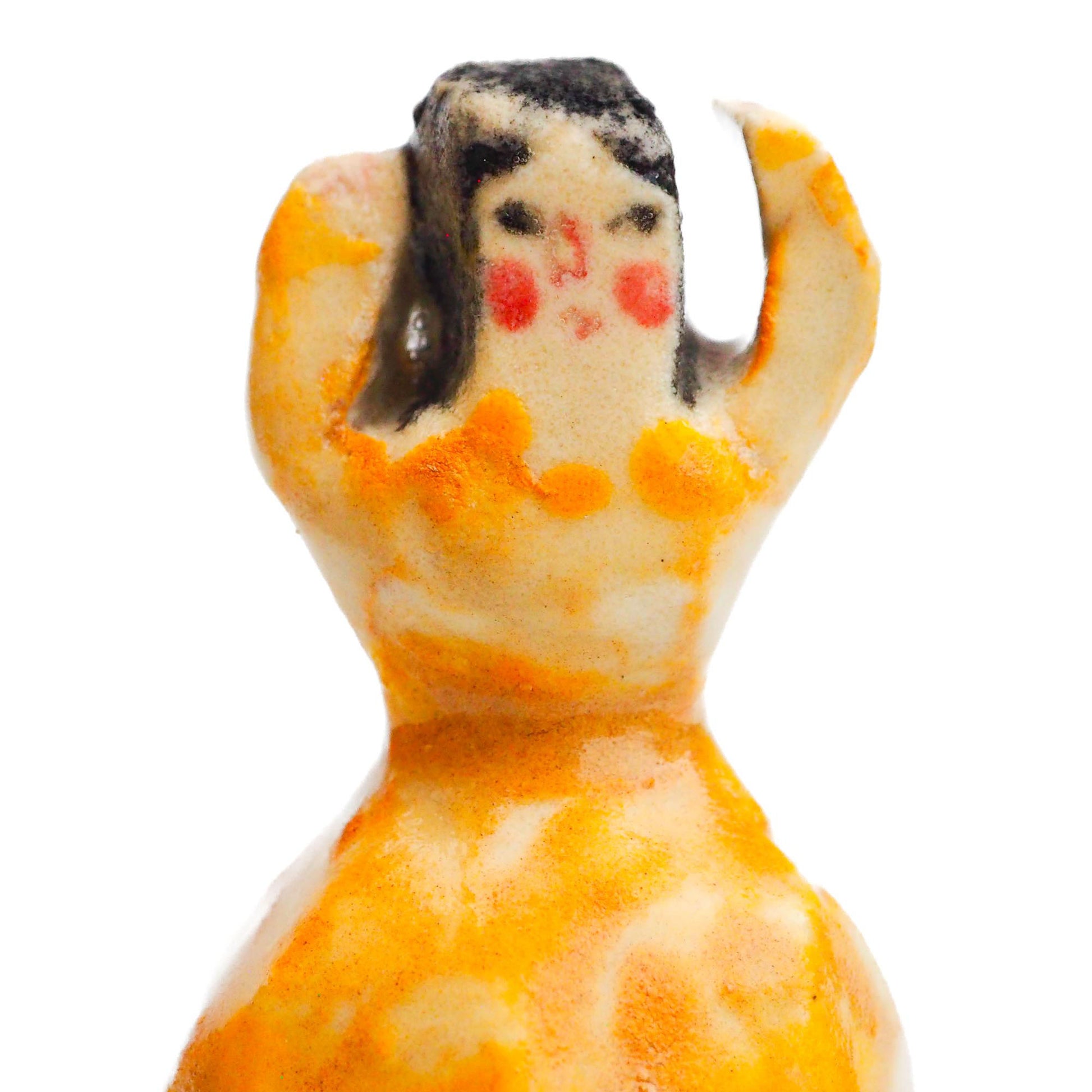 Handmade ceramic woman totem amulet figurine hand painted by Idania Salcido, the artist behind Danita art. Ceramic simulates carved wood with colorful glazes.