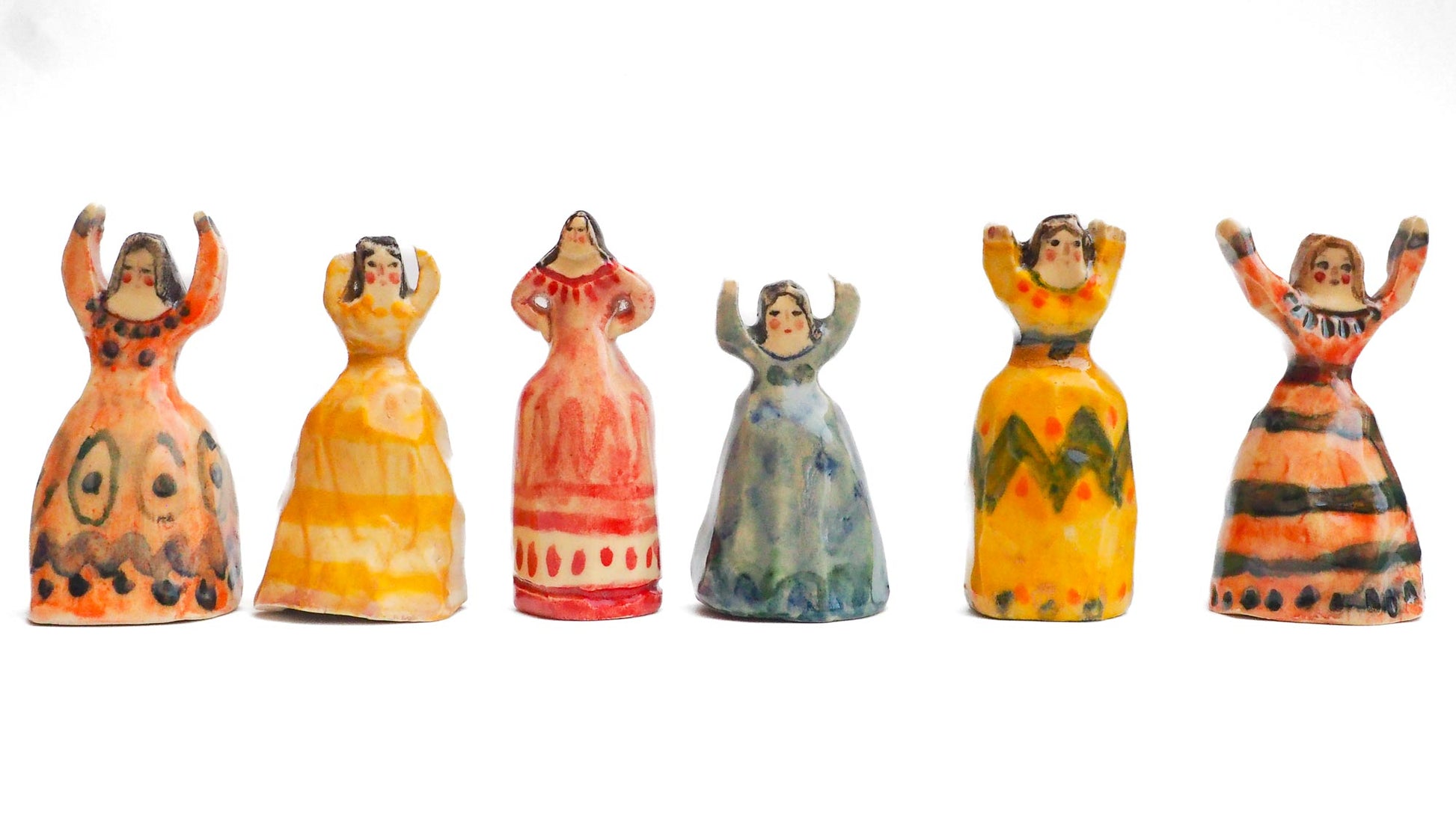 Handmade ceramic woman totem amulet figurine hand painted by Idania Salcido, the artist behind Danita art. Ceramic simulates carved wood with colorful glazes.