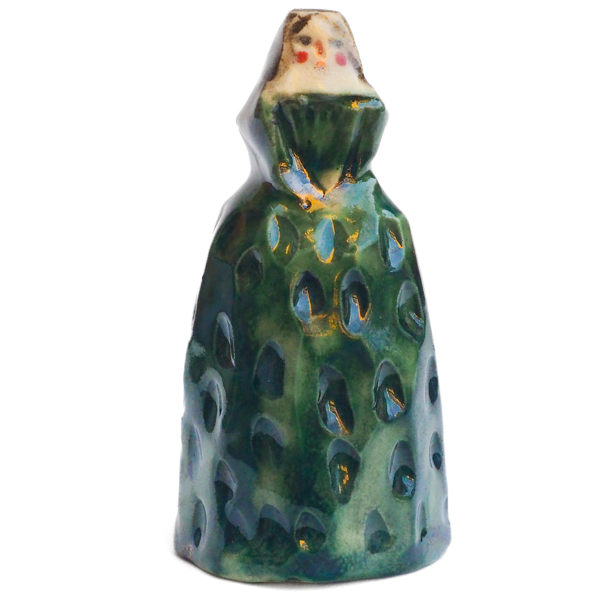 Handmade ceramic mermaid totem amulet figurine hand painted by Idania Salcido, the artist behind Danita art. Ceramic simulates carved wood with colorful glazes.
