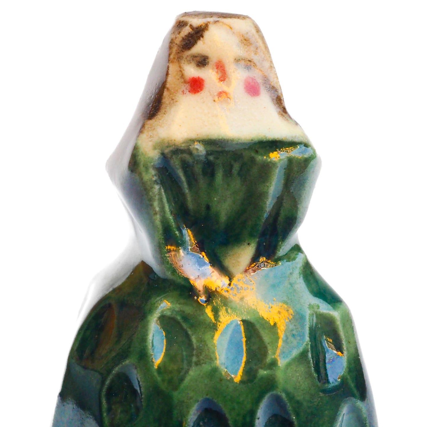 Handmade ceramic mermaid totem amulet figurine hand painted by Idania Salcido, the artist behind Danita art. Ceramic simulates carved wood with colorful glazes.