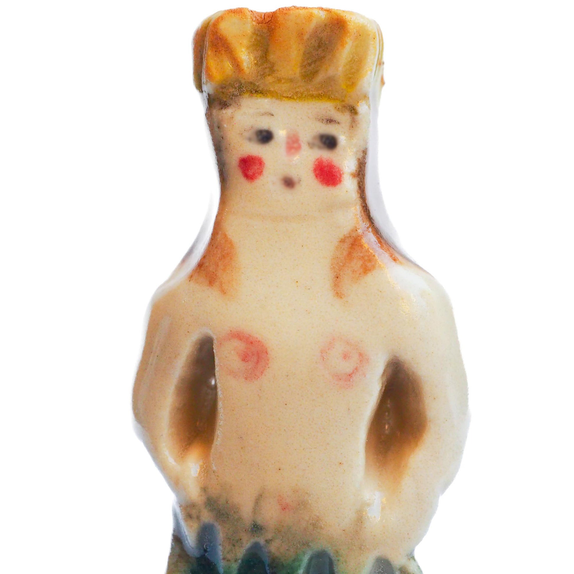 Handmade ceramic mermaid totem amulet figurine hand painted by Idania Salcido, the artist behind Danita art. Ceramic simulates carved wood with colorful glazes.