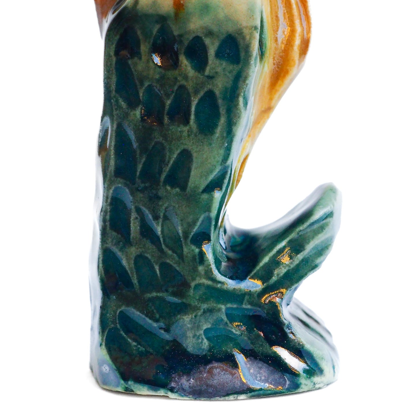 Handmade ceramic mermaid totem amulet figurine hand painted by Idania Salcido, the artist behind Danita art. Ceramic simulates carved wood with colorful glazes.