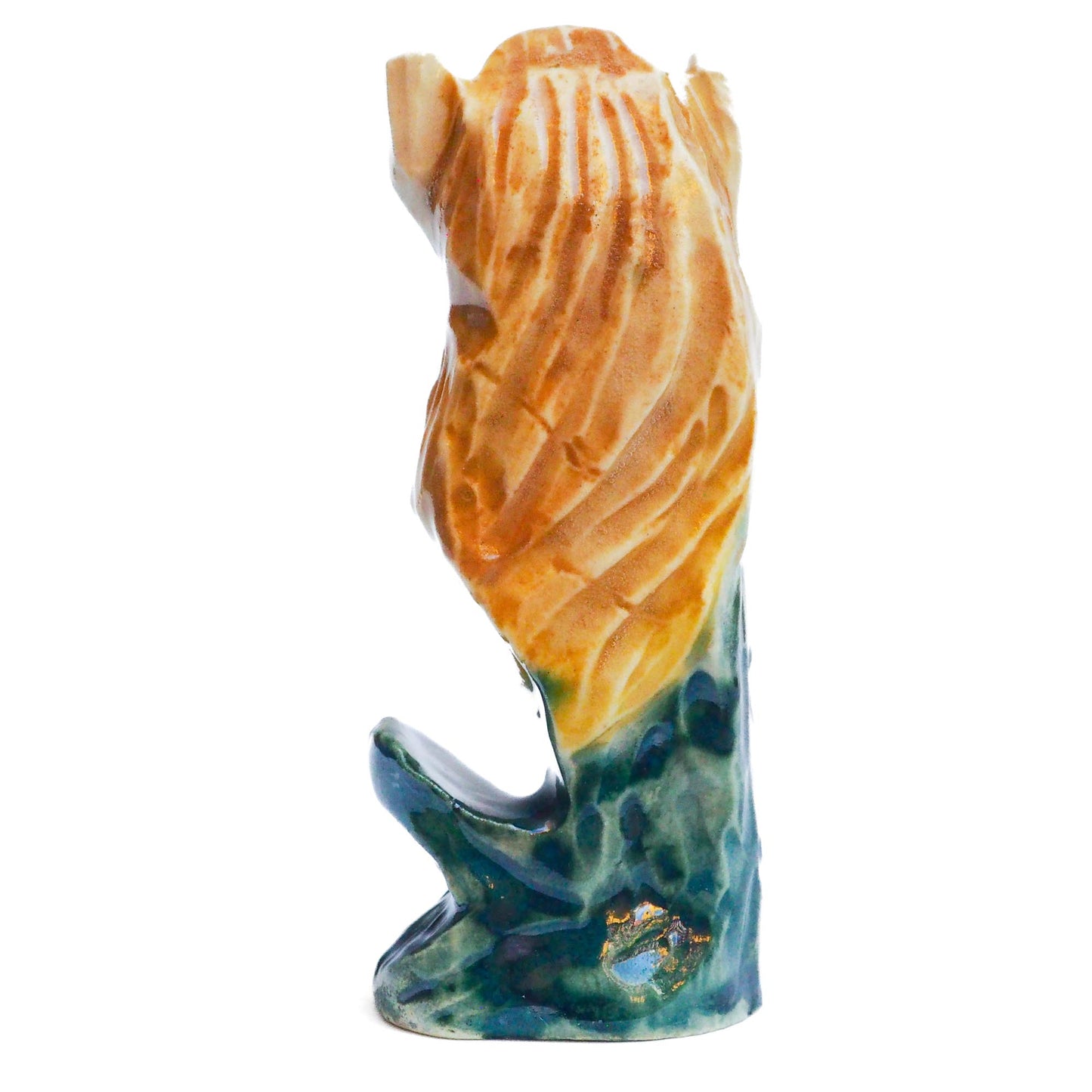 Handmade ceramic mermaid totem amulet figurine hand painted by Idania Salcido, the artist behind Danita art. Ceramic simulates carved wood with colorful glazes.