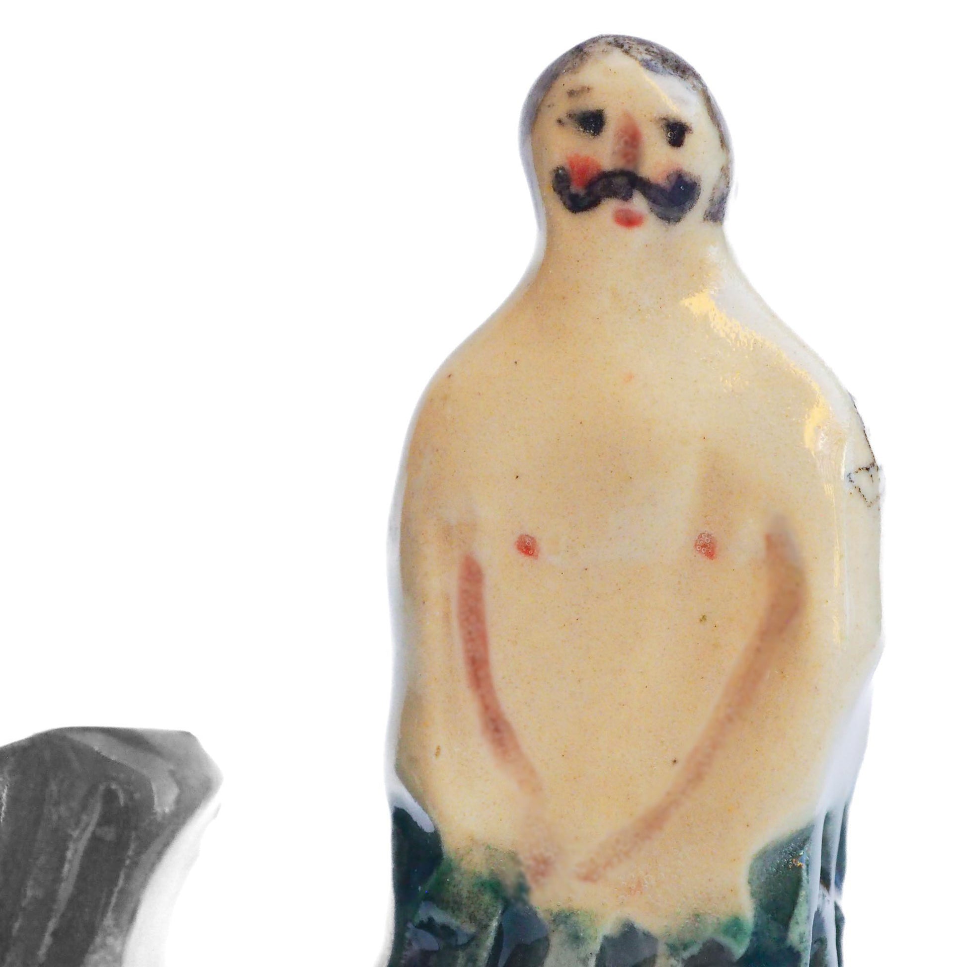 Handmade ceramic mermaid totem amulet figurine hand painted by Idania Salcido, the artist behind Danita art. Ceramic simulates carved wood with colorful glazes.