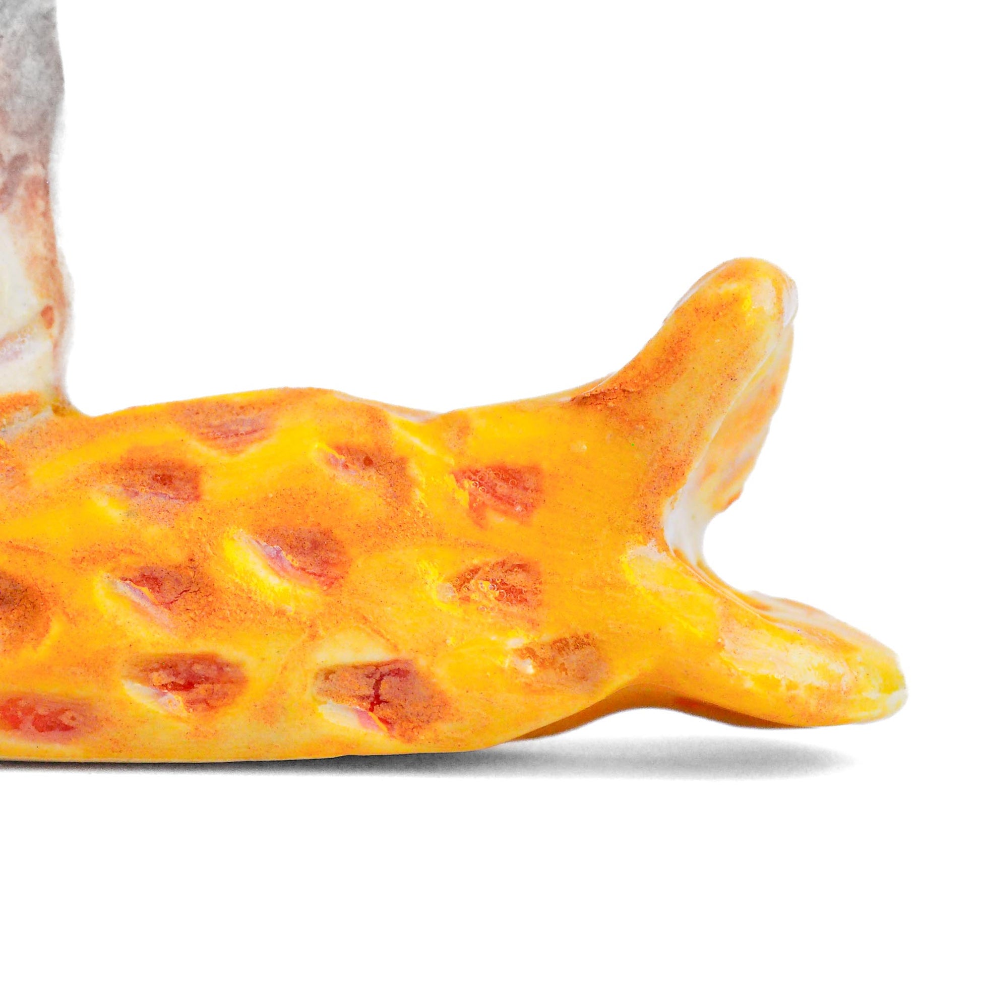 Handmade ceramic mermaid totem amulet figurine hand painted by Idania Salcido, the artist behind Danita art. Ceramic simulates carved wood with colorful glazes.
