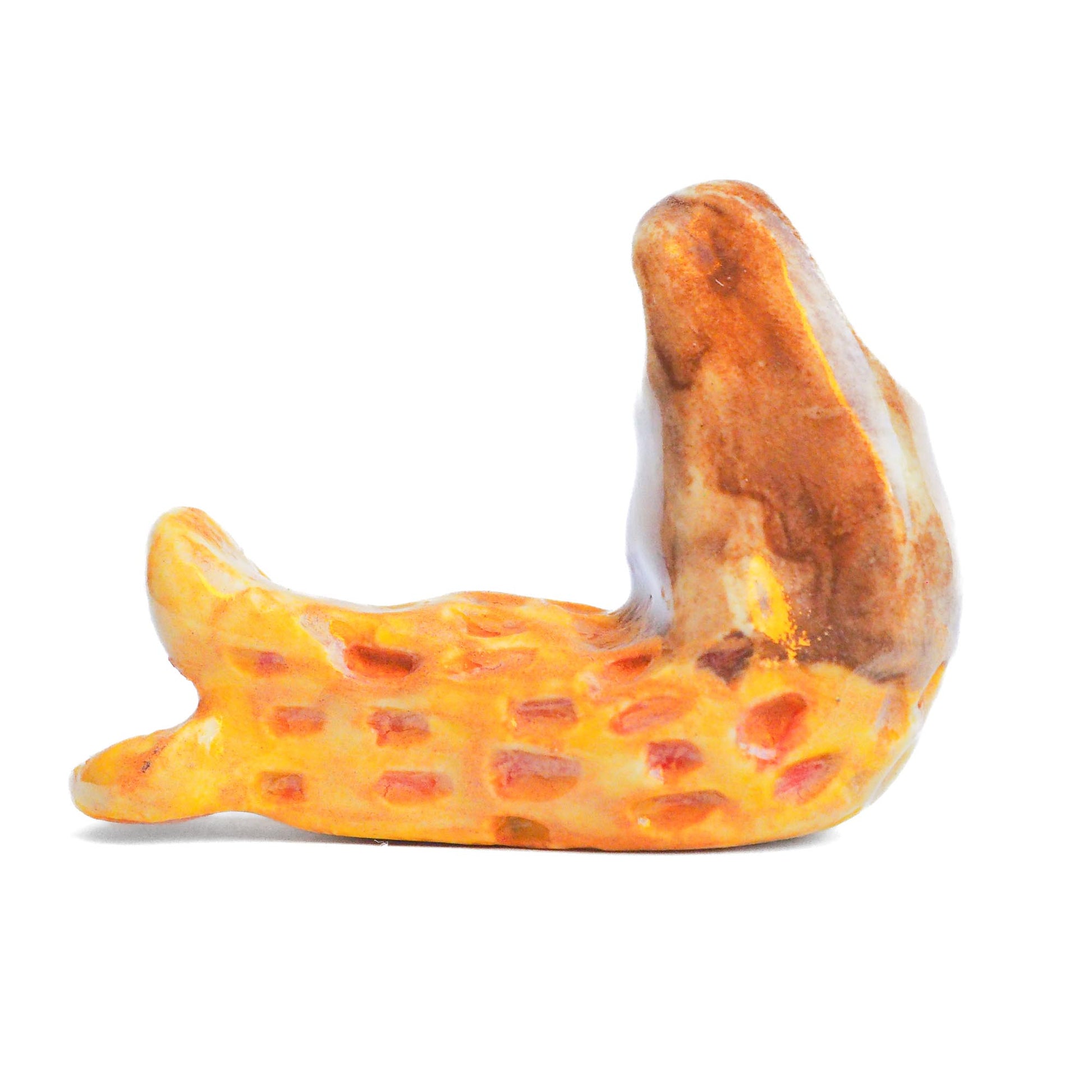 Handmade ceramic mermaid totem amulet figurine hand painted by Idania Salcido, the artist behind Danita art. Ceramic simulates carved wood with colorful glazes.