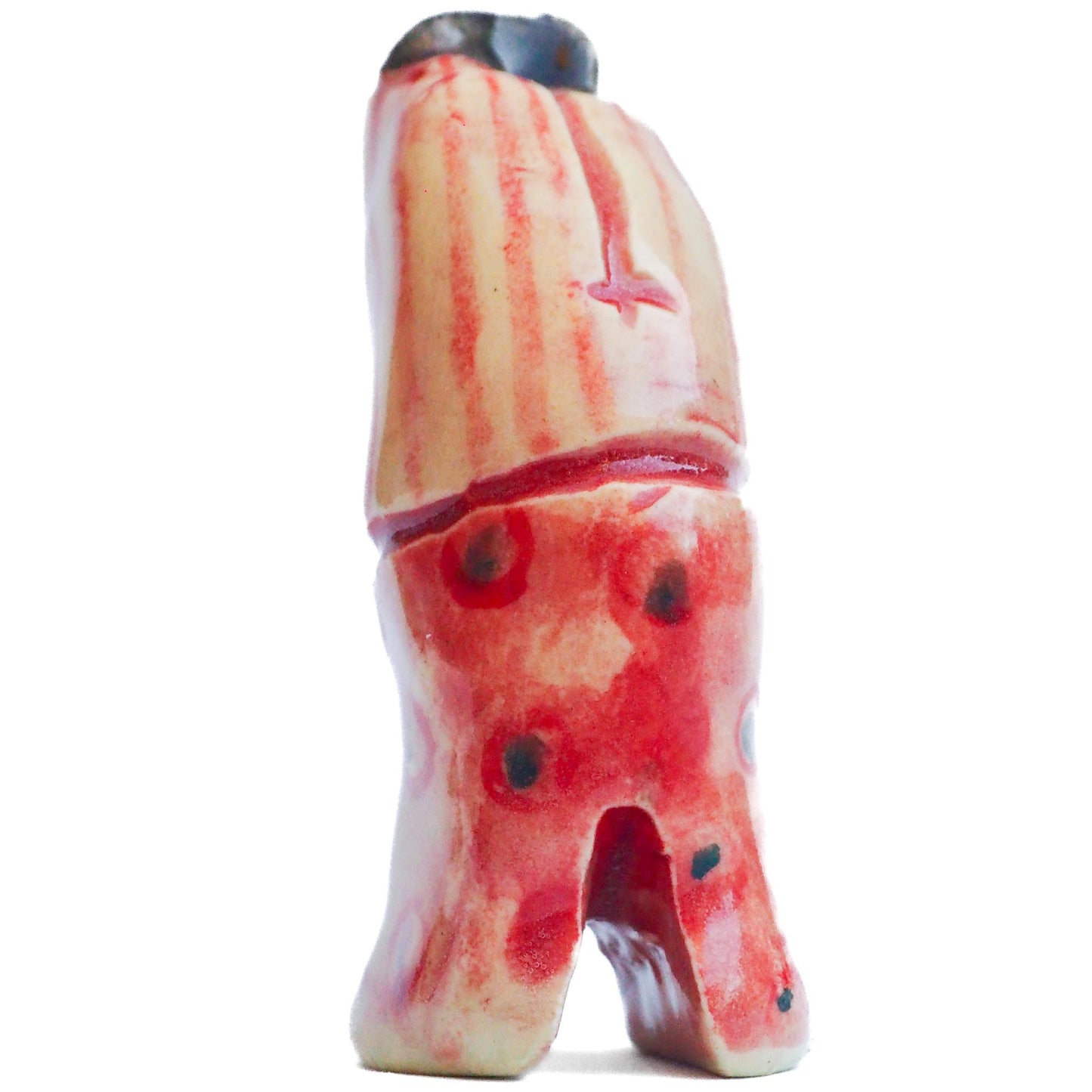 Handmade ceramic totem amulet figurine hand painted by Idania Salcido, the artist behind Danita art. Ceramic simulates carved wood with colorful glazes.