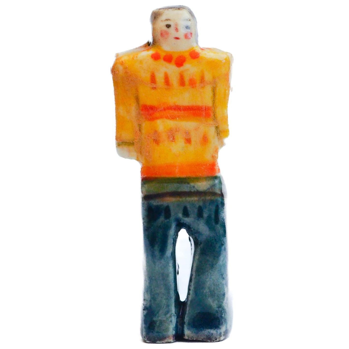 Handmade ceramic totem amulet figurine hand painted by Idania Salcido, the artist behind Danita art. Ceramic simulates carved wood with colorful glazes.