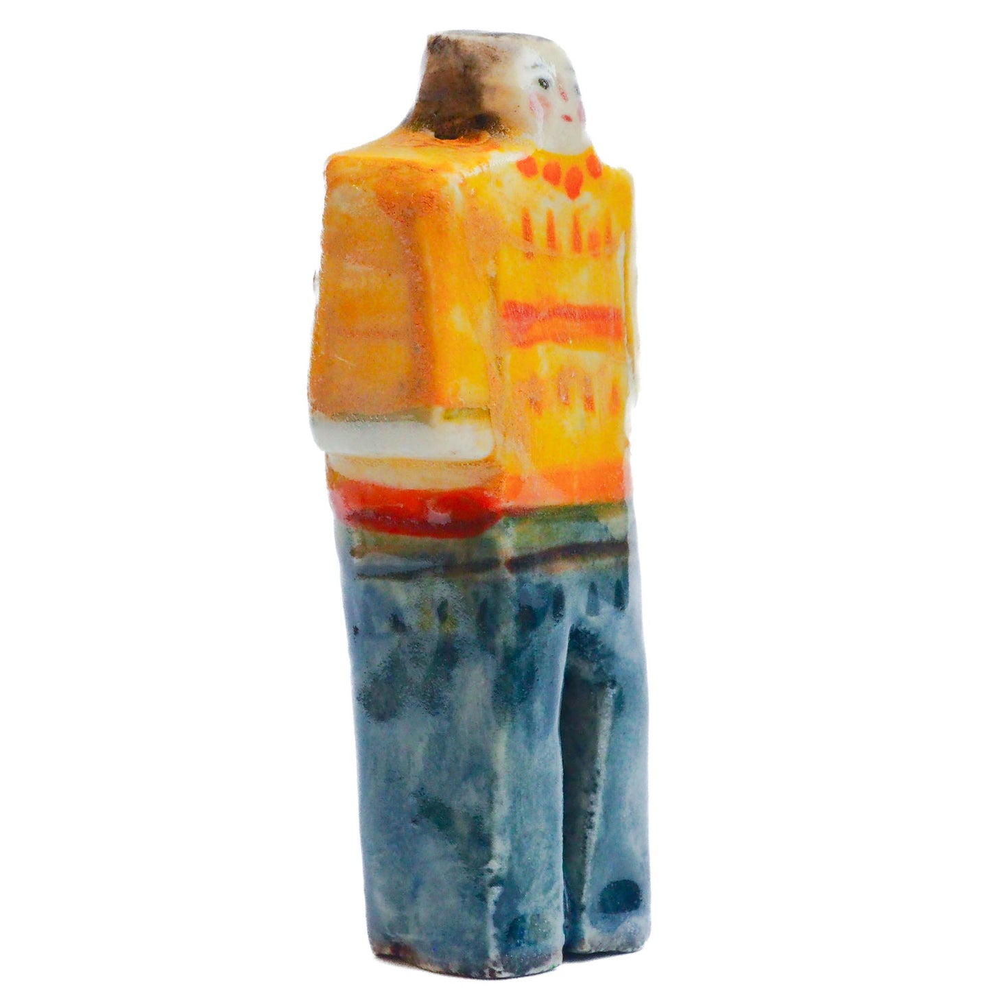 Handmade ceramic totem amulet figurine hand painted by Idania Salcido, the artist behind Danita art. Ceramic simulates carved wood with colorful glazes.