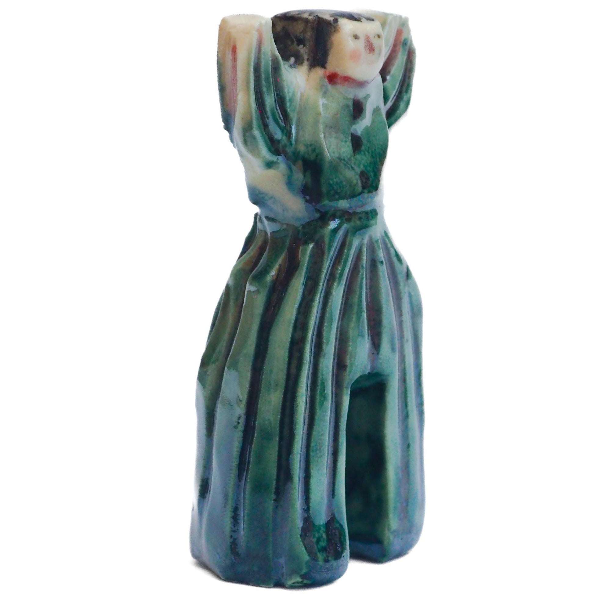 Handmade ceramic totem amulet figurine hand painted by Idania Salcido, the artist behind Danita art. Ceramic simulates carved wood with colorful glazes.
