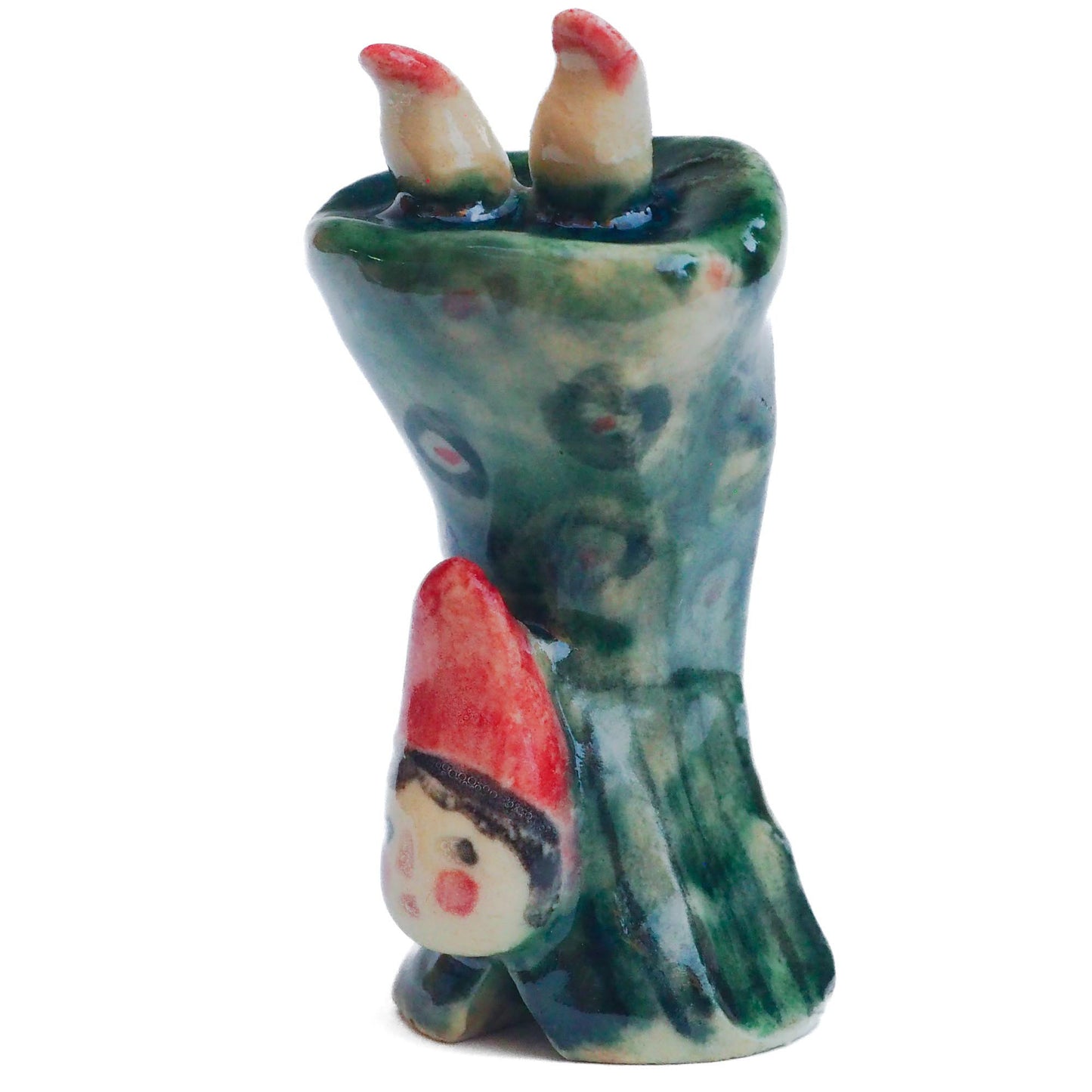 Handmade ceramic totem amulet figurine hand painted by Idania Salcido, the artist behind Danita art. Ceramic simulates carved wood with colorful glazes.