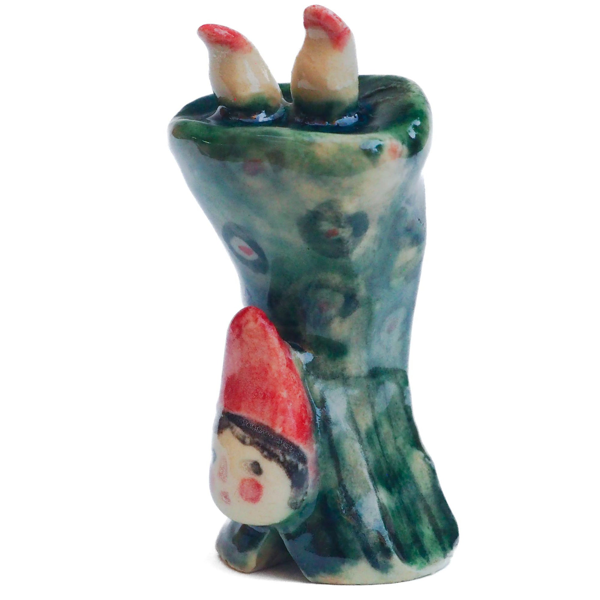 Handmade ceramic totem amulet figurine hand painted by Idania Salcido, the artist behind Danita art. Ceramic simulates carved wood with colorful glazes.