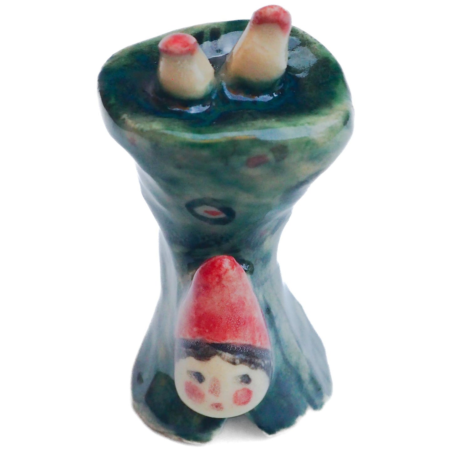 Handmade ceramic totem amulet figurine hand painted by Idania Salcido, the artist behind Danita art. Ceramic simulates carved wood with colorful glazes.