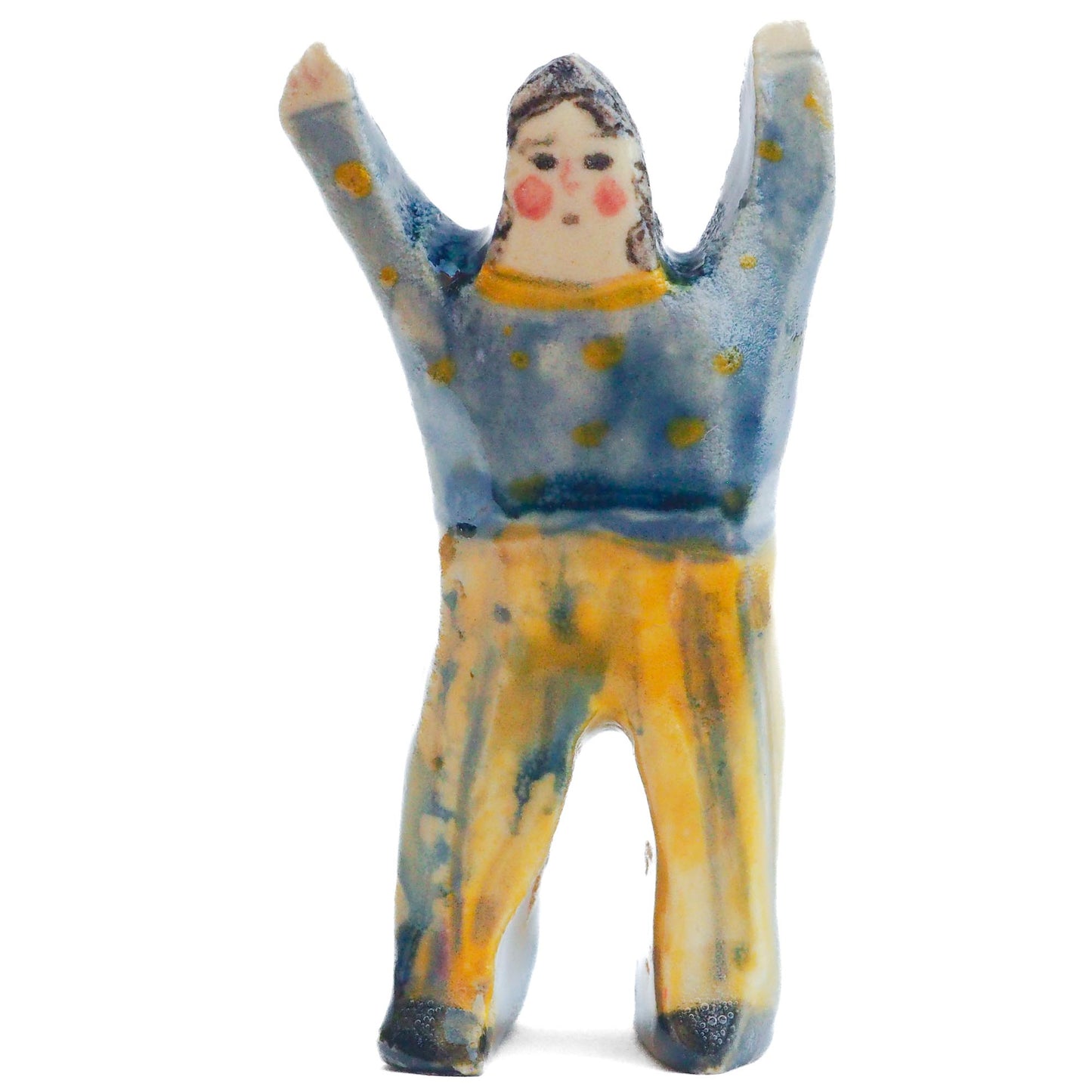 Handmade ceramic totem amulet figurine hand painted by Idania Salcido, the artist behind Danita art. Ceramic simulates carved wood with colorful glazes.