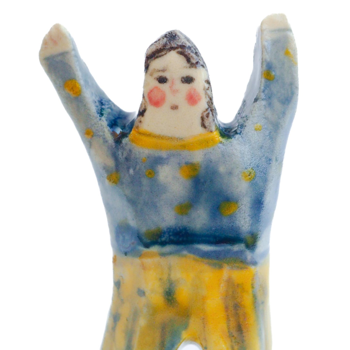 Handmade ceramic totem amulet figurine hand painted by Idania Salcido, the artist behind Danita art. Ceramic simulates carved wood with colorful glazes.